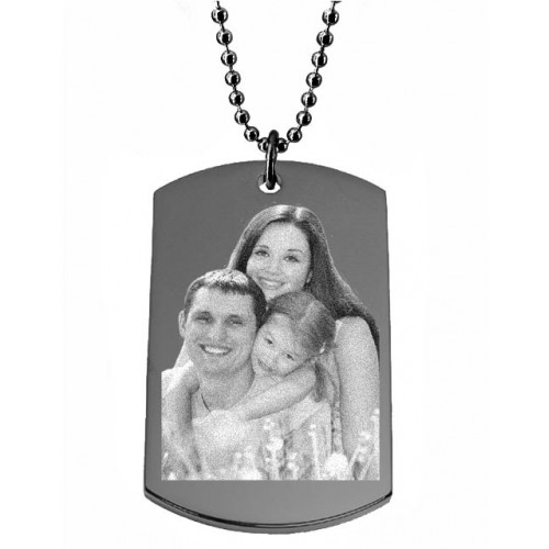 Personalized black metallic photo-engraved dog tag 