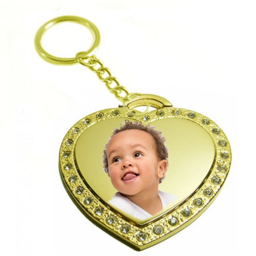 Personalized color-mode heart key-chain w/ sparkling cubics