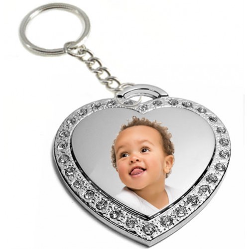 Personalized color-mode heart key-chain w/ sparkling cubics