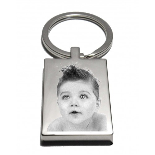 Personalized photo-engraved rectangle key-chain 